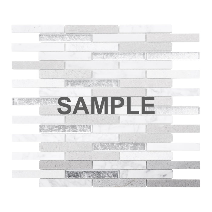 Sample - TDH319NS Natural Stone Crystal Glass Cinderella Gray Cararra White Mosaic Tile