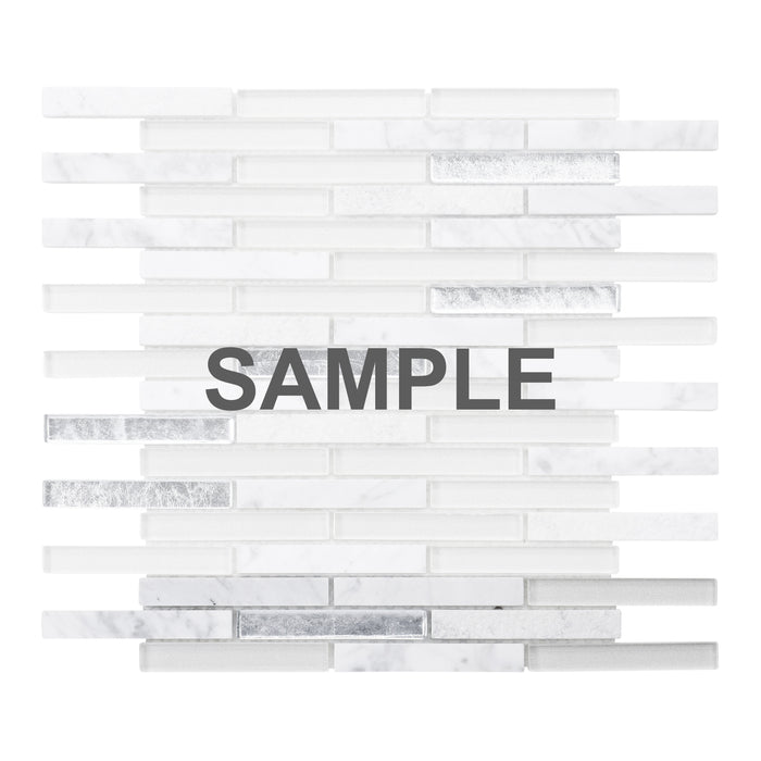 Sample - TDH325NS Natural Stone Metallic Glass Cararra White Mosaic Tile