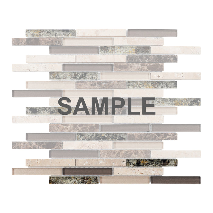 Sample - TDH339NS Natural Stone Crystal Glass Travertine Beige Emperador Brown Mosaic Tile
