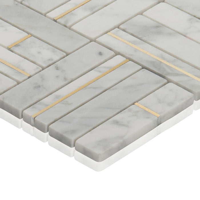 TDH565 White Carrara Gold Metal Trim Mosaic Tile