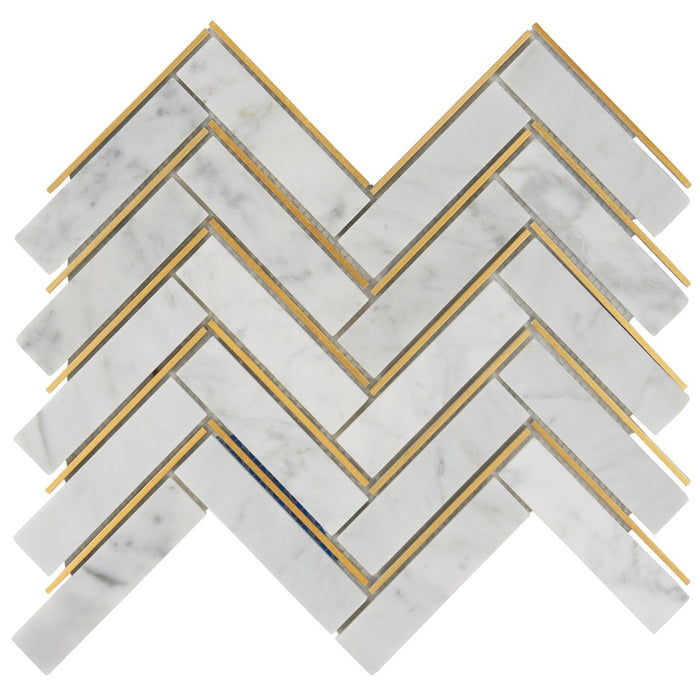 TDH559 White Carrara Gold Metal Trim Mosaic Tile