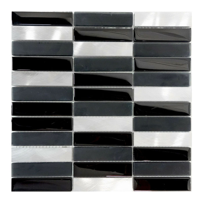 Sample - TDH223MO Black Crystal Glass Blended with Frosted Glass and Aluminm Mosaic Tile