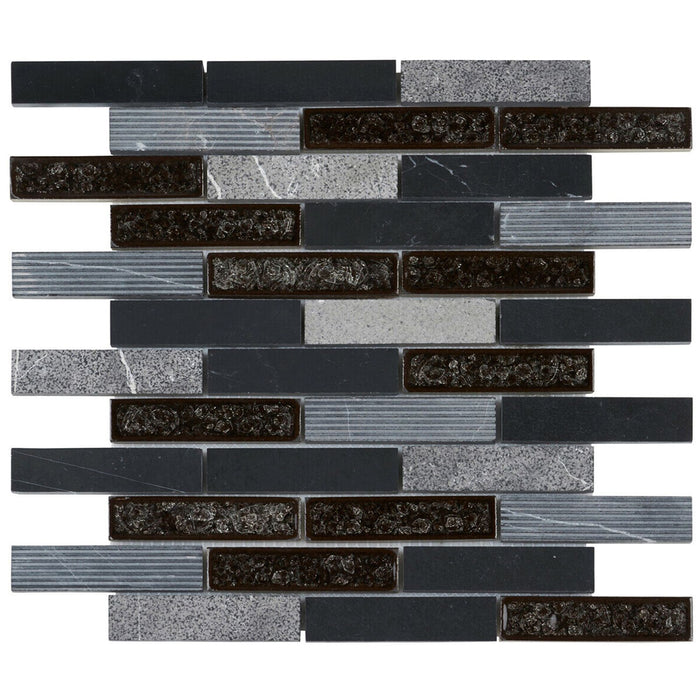 TDH47MO Black Marble Stone Blended with Texture Stone and Crackle Glass Mosaic Tile