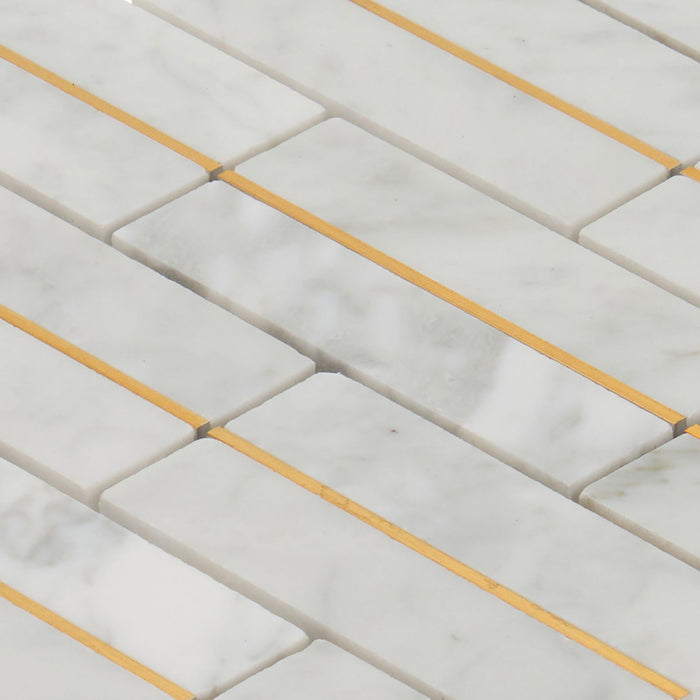TDH575 White Carrara Gold Metal Trim Mosaic Tile