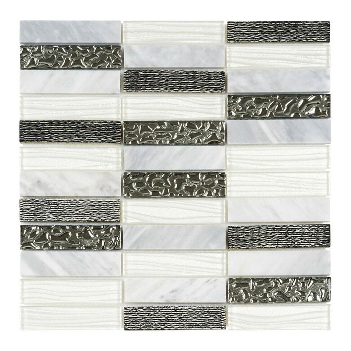 Sample - TDH33MO Crystal Glass Natural Stone 3D Art Deco Carrara White Marble Mosaic Tile