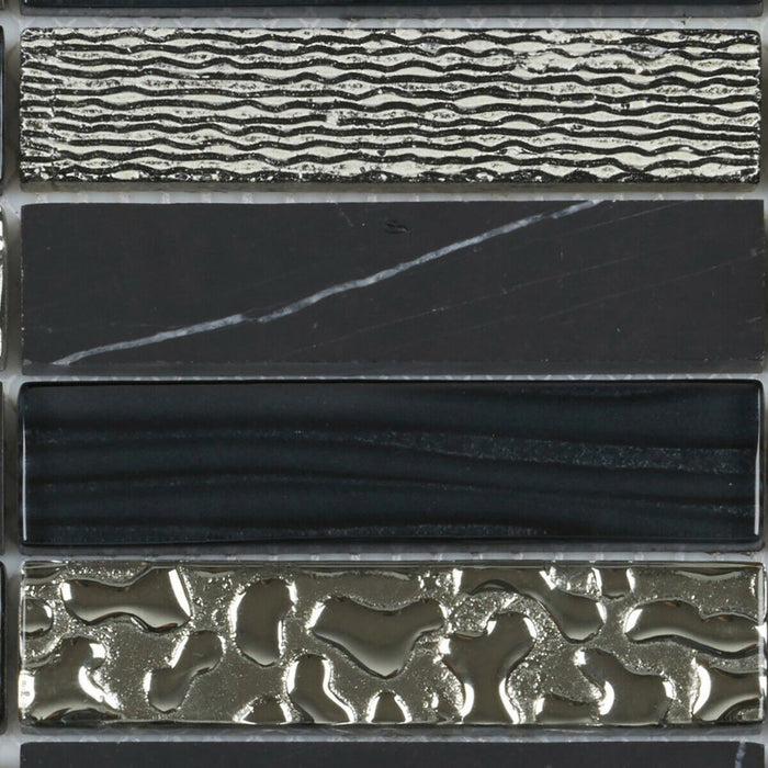 Sample - TDH34MO Crystal Glass Natural Stone 3D Art Deco Black Mosaic Tile