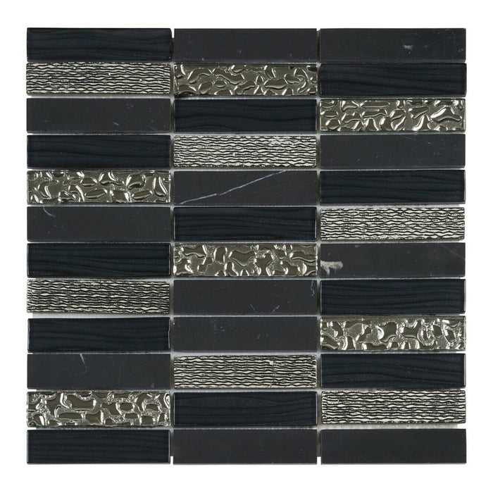 Sample - TDH34MO Crystal Glass Natural Stone 3D Art Deco Black Mosaic Tile