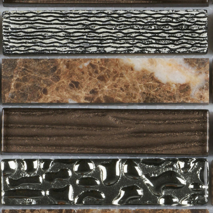 Sample - TDH36MO Crystal Glass Natural Stone 3D Art Deco Brown Mosaic Tile