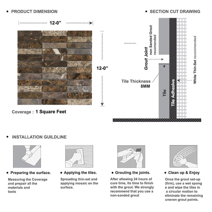 Sample - TDH57MO Natural Stone Emperador Brown Mosaic Tile