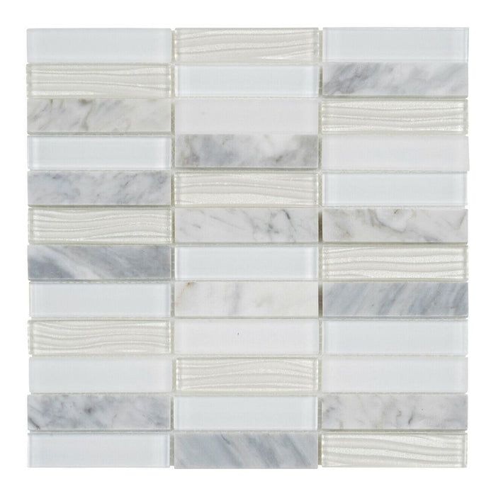 Sample - TDH58MO Natural Stone Glass Carrara White Marble Mosaic Tile