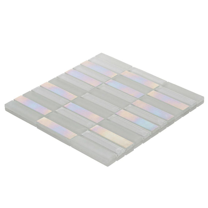 Sample - TDH111MO Crystal Glass White Iridescent Mosaic Tile