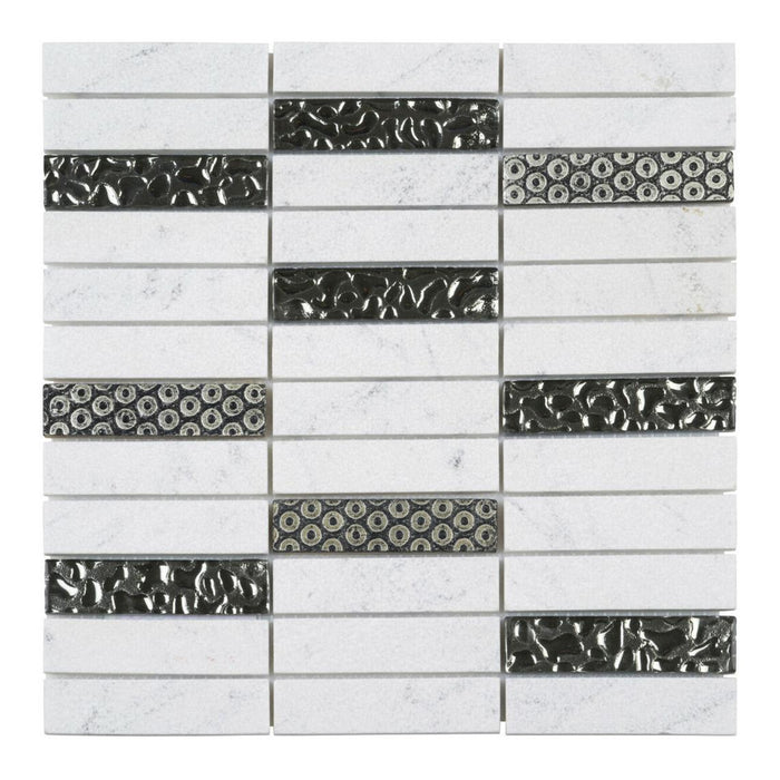 Sample - TDH127MO Natural Stone Glass 3D Art Deco Carrara White Marble Mosaic Tile