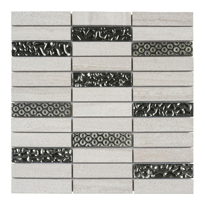 Sample - TDH129MO Natural Stone Glass 3D Art Deco Taupe Gray Mosaic Tile