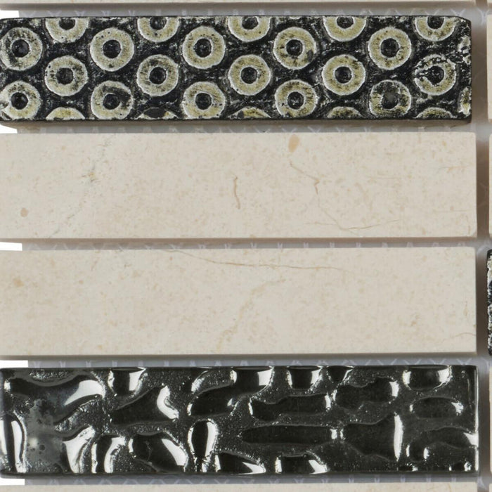 Sample - TDH130MO Natural Stone Glass 3D Art Deco Beige Mosaic Tile