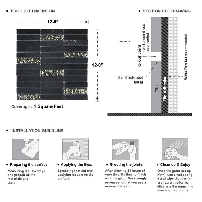 Sample - TDH152MO Natural Stone Glass Black Mosaic Tile