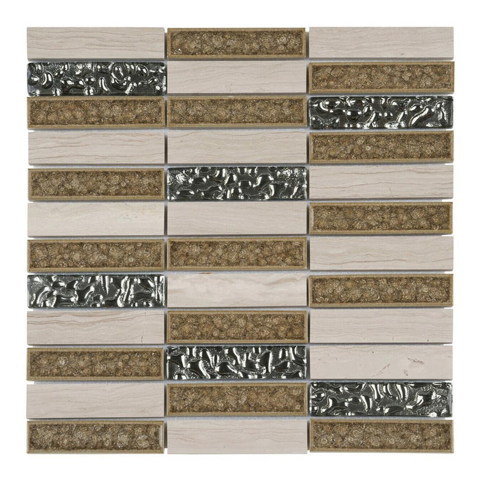 Sample - TDH159MO Natural Stone Glass Beige Mosaic Tile