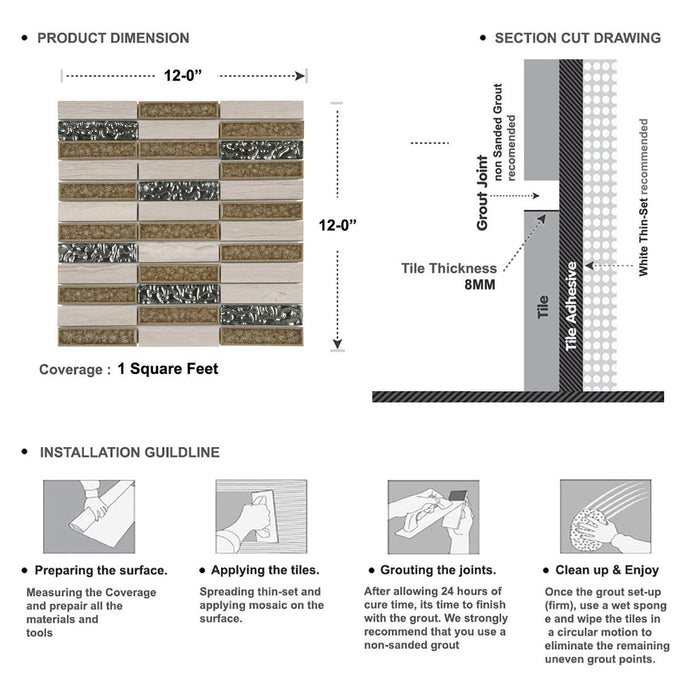 Sample - TDH159MO Natural Stone Glass Beige Mosaic Tile