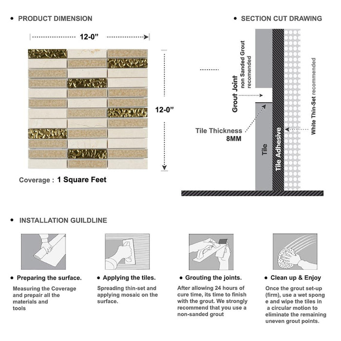 Sample - TDH164MO Natural Stone Glass Beige Mosaic Tile