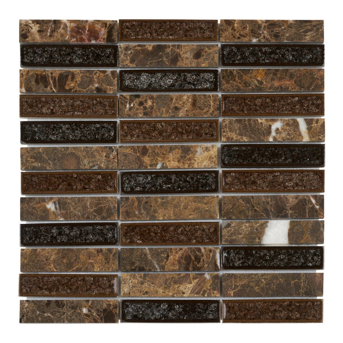 Sample - TDH174MO Natural Stone Glass Emperador Brown Mosaic Tile