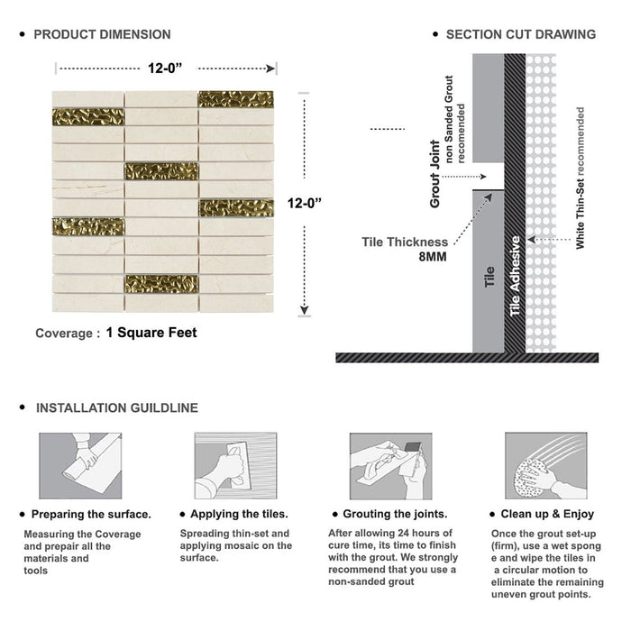 Sample - TDH191MO Natural Stone Glass Beige Mosaic Tile