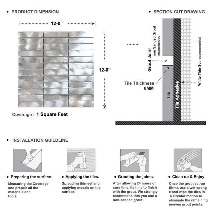 Sample - TDH229MO Aluminum Silver Metal Metallic Mosaic Tile