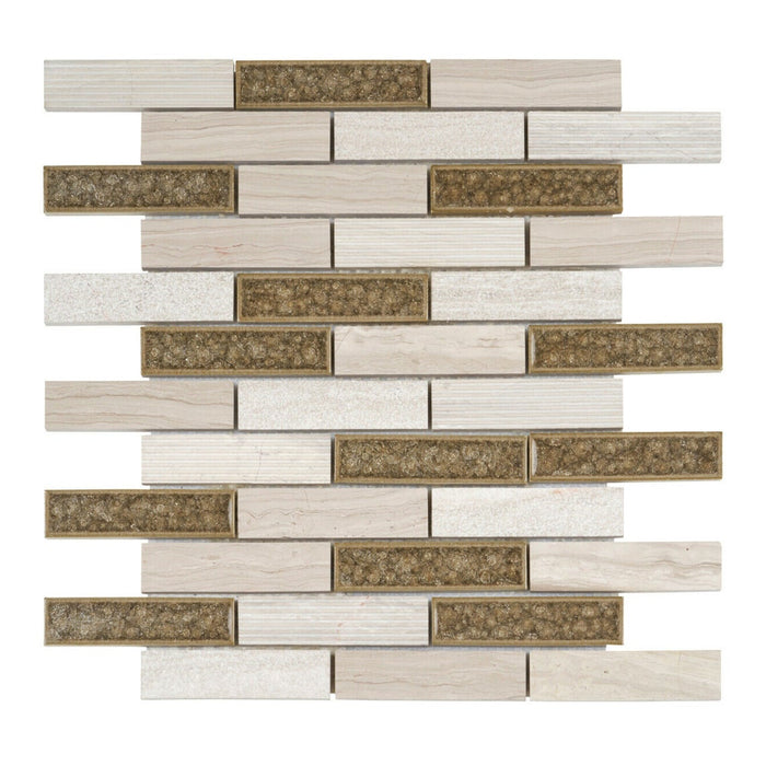 Sample - TDH43MO Natural Stone Glass Beige Mosaic Tile