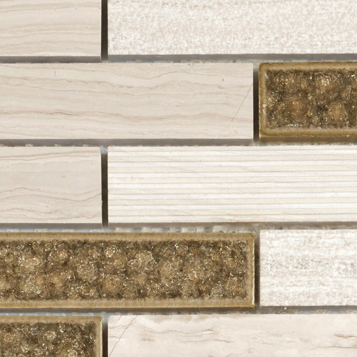 Sample - TDH43MO Natural Stone Glass Beige Mosaic Tile