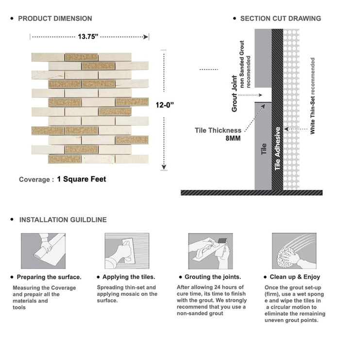 Sample - TDH45MO Natural Stone Glass Beige Mosaic Tile