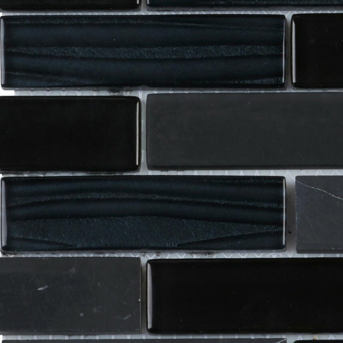 Sample - TDH59MO Natural Stone Glass Black Mosaic Tile