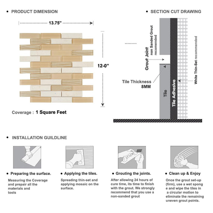 Sample - TDH62MO Natural Stone Glass Beige Mosaic Tile