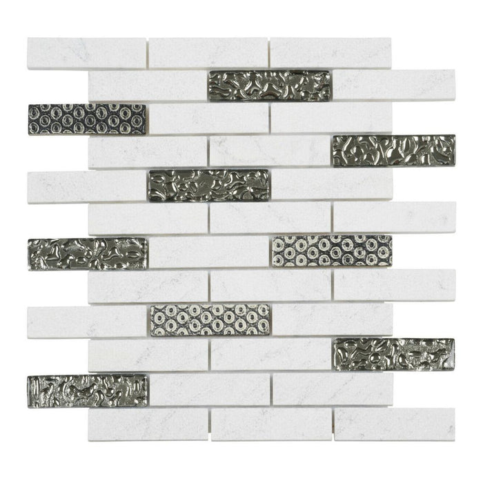 Sample - TDH132MO Natural Stone Glass 3D Art Deco Carrara White Marble Mosaic Tile