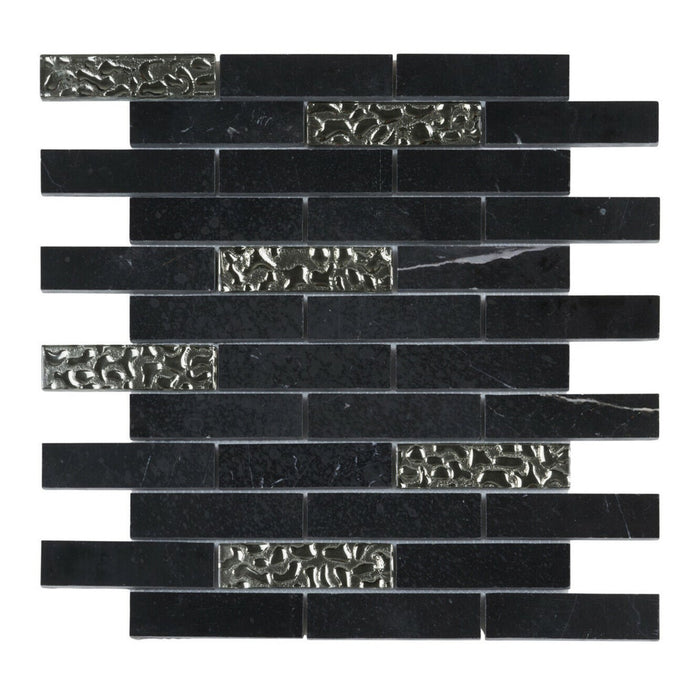 Sample - TDH153MO Natural Stone Glass Black Mosaic Tile