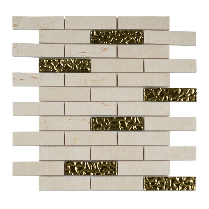 Sample - TDH157MO Natural Stone Crema Marfil Marble Glass Beige Mosaic Tile