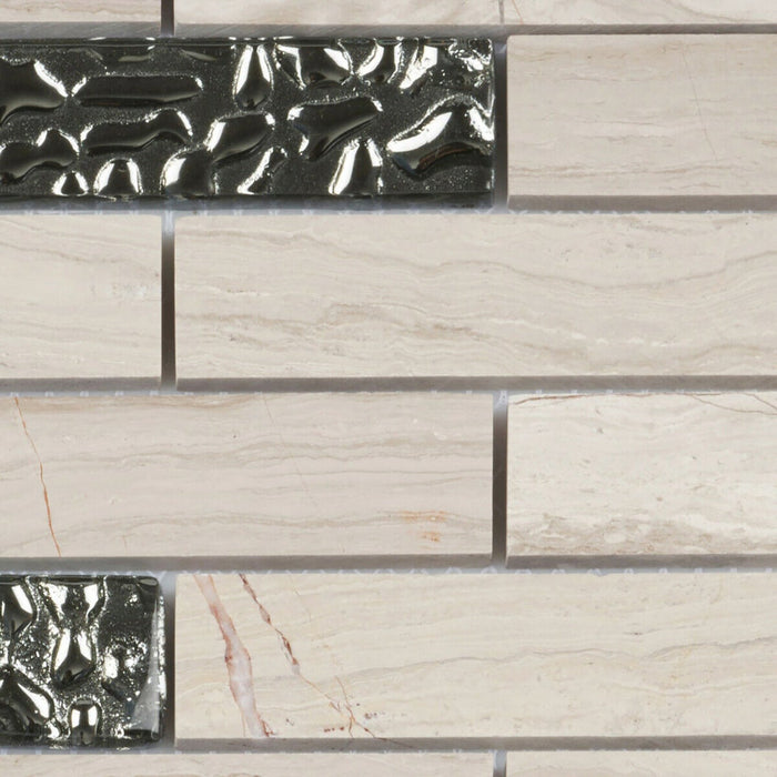 Sample - TDH169MO Natural Stone Glass Beige Mosaic Tile