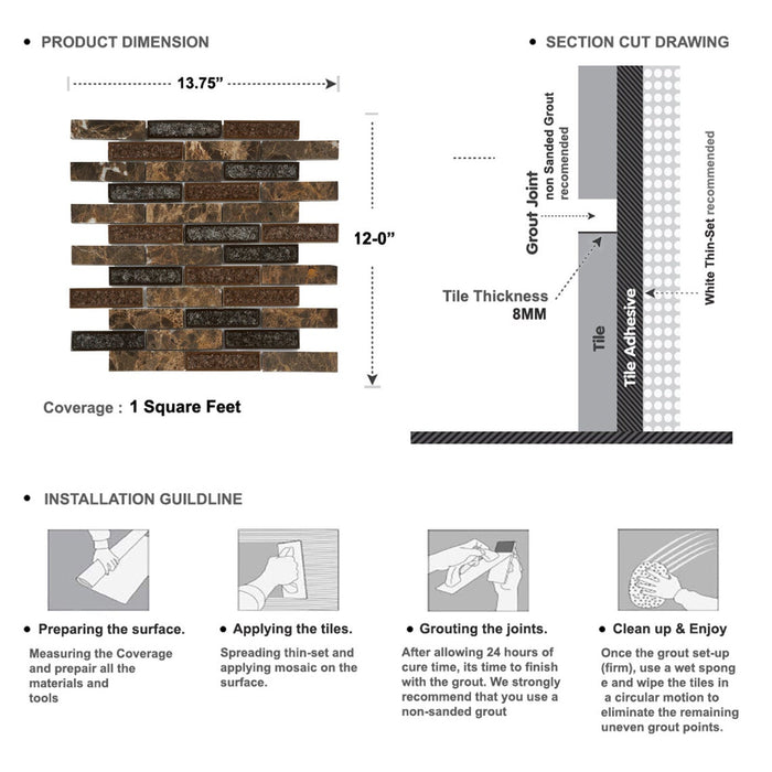 Sample - TDH175MO Natural Stone Glass Emperador Brown Mosaic Tile