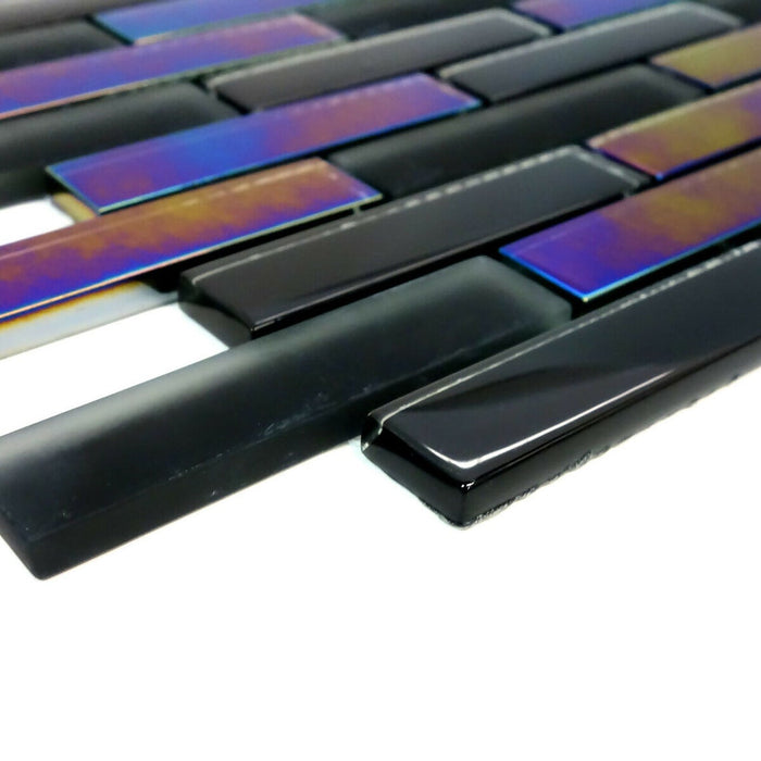 Sample - TDH196MO Glass Black Iridescent Mosaic Tile
