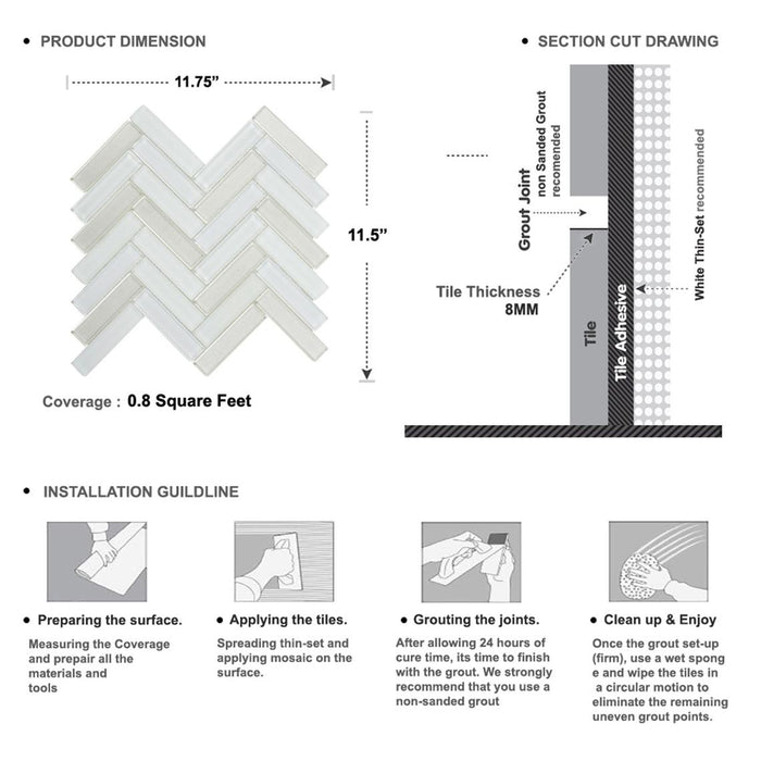 Sample - TDH69MO Crystal Glass White Mosaic Tile