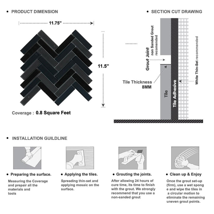 Sample - TDH70MO Crystal Glass Black Mosaic Tile