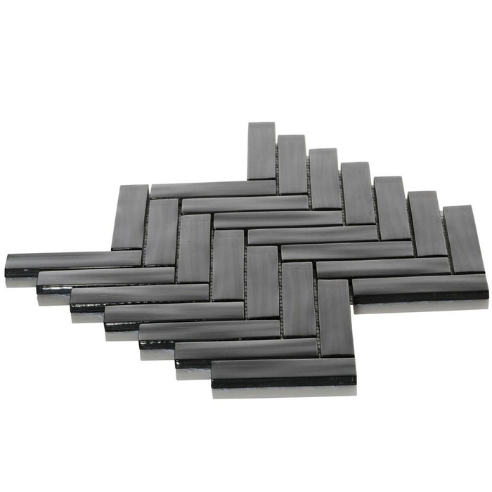 Sample - TDH80MO Metallic Glass Black Mosaic Tile