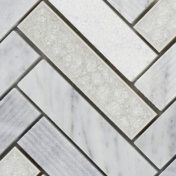 TDH85MO Natural Stone Glass Carrara White Marble Mosaic Tile