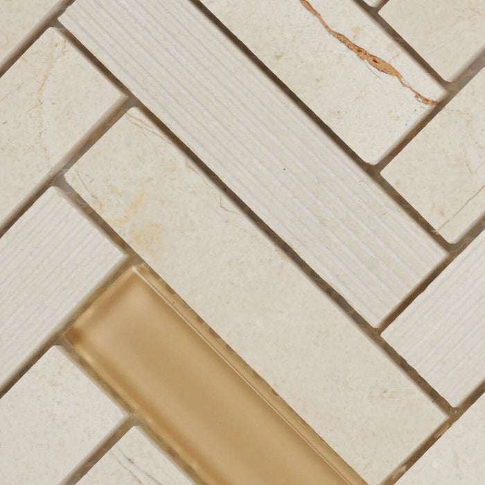 Sample - TDH97MO Natural Stone Glass Beige Mosaic Tile