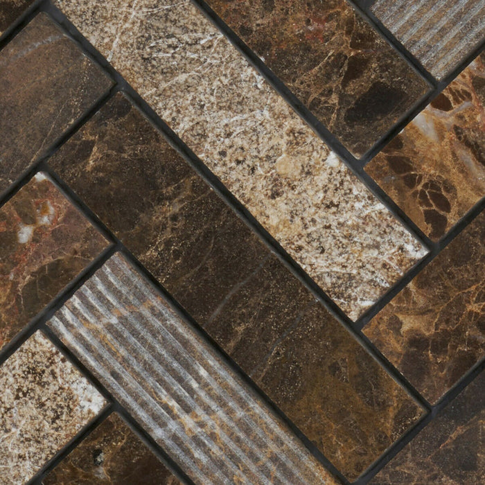 Sample - TDH98MO Natural Stone Glass Emperador Brown Mosaic Tile