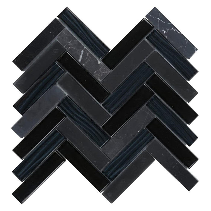 Sample - TDH100MO Natural Stone Glass Black Mosaic Tile