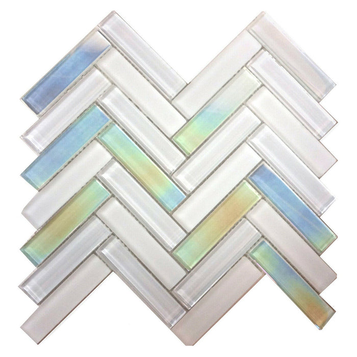 Sample - TDH109MO Glass White Iridescent Mosaic Tile