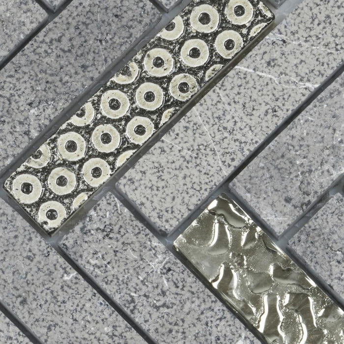 Sample - TDH124MO Natural Stone Glass 3D Art Deco Gray Mosaic Tile