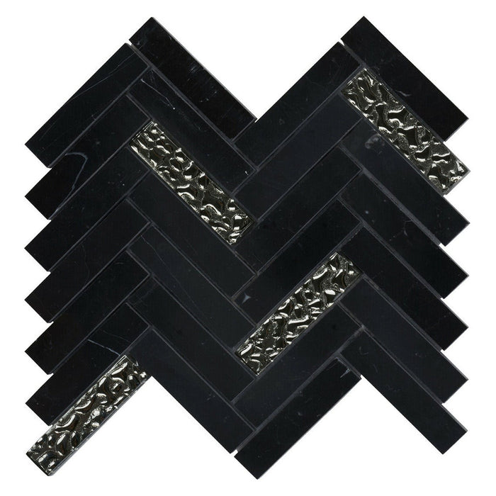 Sample - TDH156MO Natural Stone Glass Black Mosaic Tile