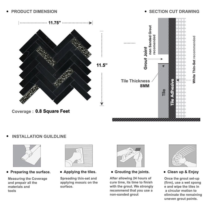 Sample - TDH156MO Natural Stone Glass Black Mosaic Tile