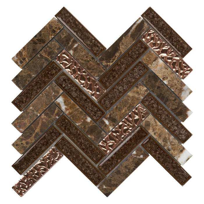 Sample - TDH167MO Natural Stone Glass Emperador Brown Mosaic Tile