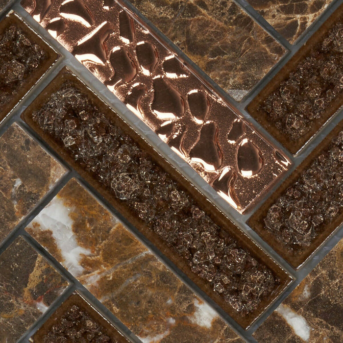 Sample - TDH167MO Natural Stone Glass Emperador Brown Mosaic Tile