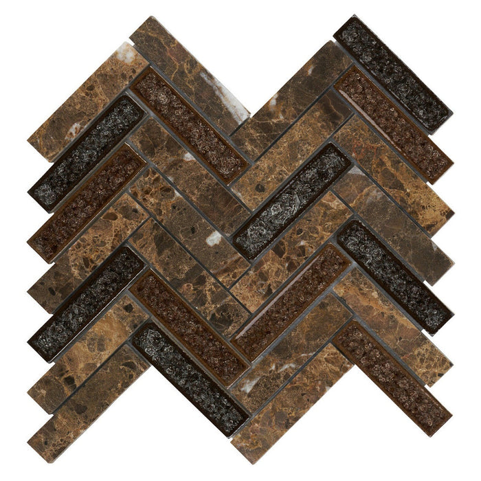 Sample - TDH173MO Natural Stone Glass Emperador Brown Mosaic Tile